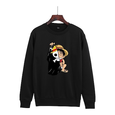 cheap Everyday Cosplay Anime Hoodies &amp; T-Shirts-Inspired by One Piece Monkey D. Luffy Cosplay Costume Hoodie Polyester / Cotton Blend Graphic Printing Harajuku Graphic Hoodie For Women&#039;s / Men&#039;s