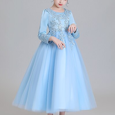 cheap Girls&#039; Clothing-Kids Little Dress Girls&#039; Floral Mesh Beige Blue Pink Maxi Long Sleeve Cute Dresses Children&#039;s Day Regular Fit