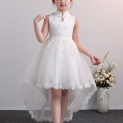 cheap Girls&#039; Clothing-Kids Little Girls&#039; Dress Floral Lace up Blue Blushing Pink White Knee-length Sleeveless Chinoiserie Cute Dresses Children&#039;s Day Regular Fit