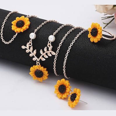 cheap Women&#039;s Jewelry-Women&#039;s Jewelry Set Sunflower Fashion Sweet Resin Earrings Jewelry Rose Gold For Gift Prom Beach 1 set