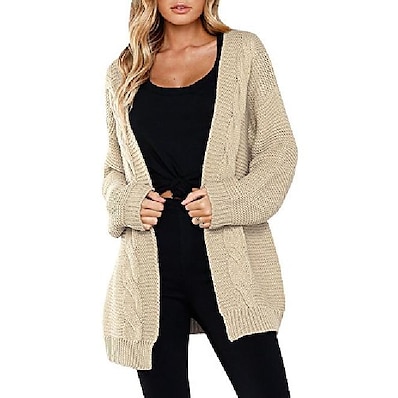 cheap Knit Tops-Women&#039;s Cardigan Solid Color Basic Long Sleeve Sweater Cardigans Fall Winter Spring Open Front Light Pink Apricot Pickle green / Slim