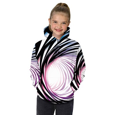 cheap Girls&#039; Clothing-Kids Toddler Girls&#039; Hoodie Long Sleeve Rainbow 3D Print Rainbow Color Block Daily Outdoor Active Basic 2-13 Years / Fall / Winter / Spring