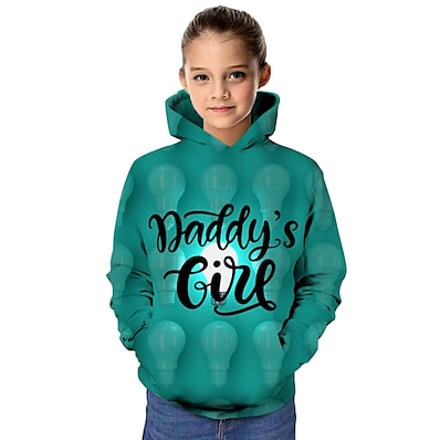 cheap Girls&#039; Clothing-Kids Girls&#039; Hoodie &amp; Sweatshirt Long Sleeve Graphic 3D Letter Print Green Children Tops Active School