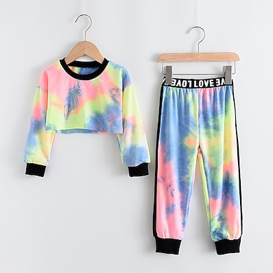 cheap Girls&#039; Clothing Sets-Kids Girls&#039; Clothing Set Long Sleeve 2 Pieces Rainbow Print Print Daily Wear Cotton Short Active