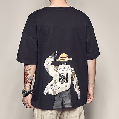 billige Cosplay til hverdagen-Inspirert av One Piece Monkey D. Luffy Cosplay kostyme T-skjorte Ren bomull Grafiske trykk Printer Harajuku Graphic T-Trøye Til Herre / Dame