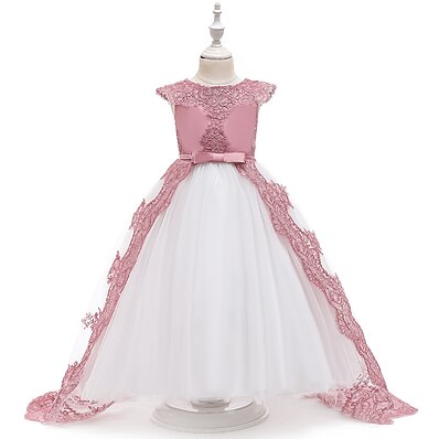 cheap Girls&#039; Clothing-Kids Little Girls&#039; Dress Solid Colored Butterfly Mesh Bow Blushing Pink White Knee-length 3/4 Length Sleeve Cute Dresses Children&#039;s Day Slim