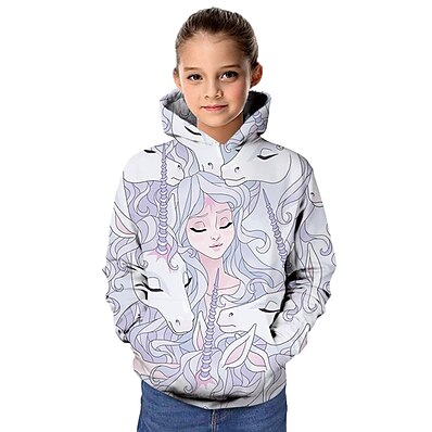 cheap Girls&#039; Clothing-Kids Girls&#039; Hoodie &amp; Sweatshirt Long Sleeve Light gray Horse Print Graphic Unicorn 3D Animal School Active
