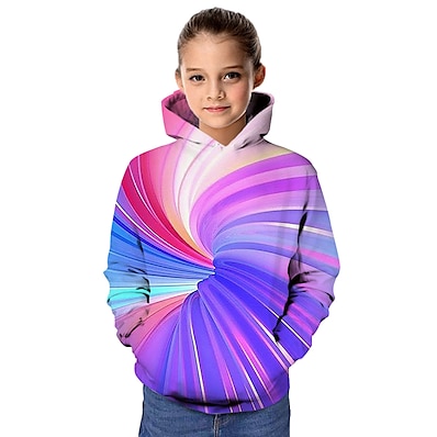 cheap Girls&#039; Clothing-Kids Girls&#039; Hoodie &amp; Sweatshirt Long Sleeve Rainbow 3D Print Print Graphic 3D Active