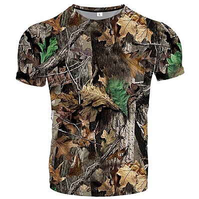 cheap Hunting &amp; Nature-Men&#039;s Hunting T-shirt Tee shirt Short Sleeve Outdoor Summer Breathability Wearable Quick Dry Soft Polyester Yellow Brown