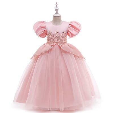 cheap Girls&#039; Clothing-Kids Little Girls&#039; Dress Cartoon Solid Colored Party Birthday Party Bow Blushing Pink Above Knee Short Sleeve Streetwear Cute Dresses Children&#039;s Day All Seasons Slim 3-12 Years