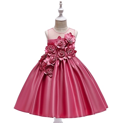 cheap Girls&#039; Clothing-Kids Little Girls&#039; Dress Cartoon Solid Colored Party Birthday Party Bow Blushing Pink Wine Green Above Knee Short Sleeve Streetwear Cute Dresses All Seasons Children&#039;s Day Slim 3-12 Years