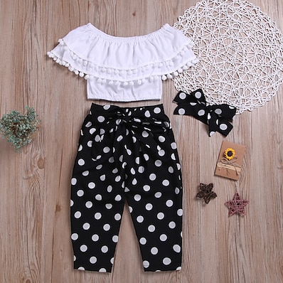 preiswerte Mode für Mädchen-Kinder Baby Mädchen Kleidungsset Kurzarm 2 Stück Weiß Bedruckt Punkt Standard Aktiv 3-12 Jahre / Sommer
