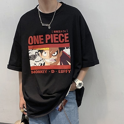 billiga Cosplay till vardagen-Inspirerad av One Piece Monkey D. Luffy Cosplay-kostym T-shirt 100% bomull Grafiska tryck Tryck Harajuku Grafisk T-shirt Till Herr / Dam