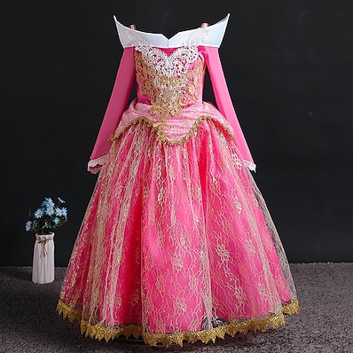 cheap Girls&#039; Clothing-Kids Little Girls&#039; Dress Jacquard Lace Fuchsia Maxi Long Sleeve Princess Dresses Regular Fit