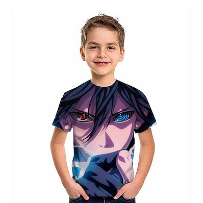 cheap Kids-Kids Boys&#039; T shirt Short Sleeve Anime Graphic Print Purple Children Tops Summer Active Fashion Streetwear Daily Wear Regular Fit 4-12 Years