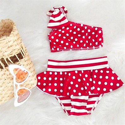 cheap Girls&#039; Clothing-Kids Girls&#039; Two Pieces Two Piece Swimsuit Swimsuit Print Red Swimwear Sleeveless Print Red Active Swimming Bathing Suits 1-5 Years / Summer