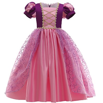 cheap Girls&#039; Clothing-Kids Little Girls&#039; Dress Patchwork Mesh Purple Blushing Pink Midi Short Sleeve Princess Dresses Regular Fit
