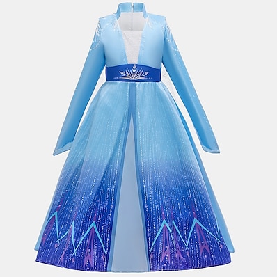 cheap Girls&#039; Clothing-Kids Little Girls&#039; Dress Cartoon Solid Colored Party Birthday Party Print Blue Midi Long Sleeve Streetwear Cute Dresses Children&#039;s Day All Seasons Slim 3-12 Years
