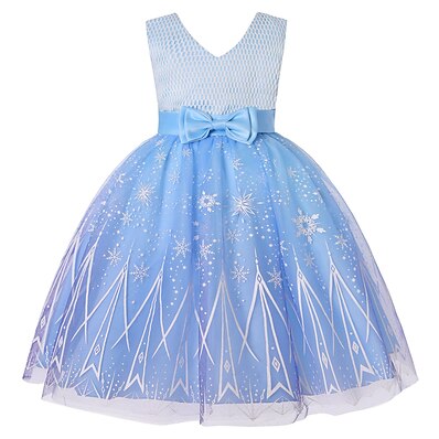 cheap Girls&#039; Clothing-Kids Little Dress Girls&#039; Solid Colored Party Bow Print Blue Pink Yellow Above Knee Sleeveless Princess Dresses Slim 3-10 Years