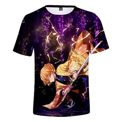 billiga Cosplay till vardagen-Inspirerad av Demon Slayer Agatsuma Zenitsu Cosplay-kostym T-shirt Terylen Grafisk Tryck Harajuku Grafisk T-shirt Till Herr / Dam