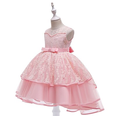 cheap Girls&#039; Clothing-Kids Little Girls&#039; Dress Flower Party Daily Tulle Dress Patchwork Bow White Pink Wine Knee-length Sleeveless Beautiful Cute Dresses Spring Summer Children&#039;s Day Slim 3-10 Years