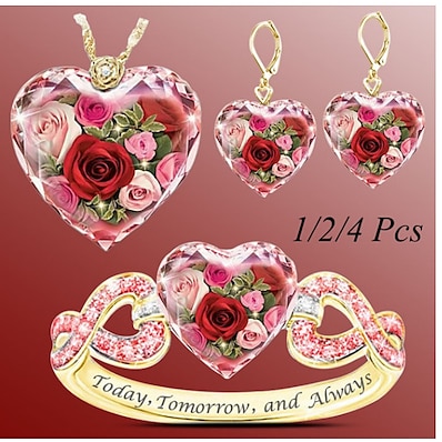 baratos Bijuteria de Mulher-yunjin deseja um novo conjunto de colar de cristal de amor rosa joias de zircão banhadas a ouro para senhoras da moda europeia e americana