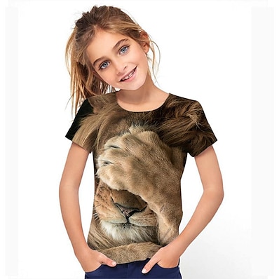 cheap Girls&#039; Clothing-Kids Girls&#039; Tee Short Sleeve Rainbow 3D Print Graphic Animal Active 3-12 Years / Summer