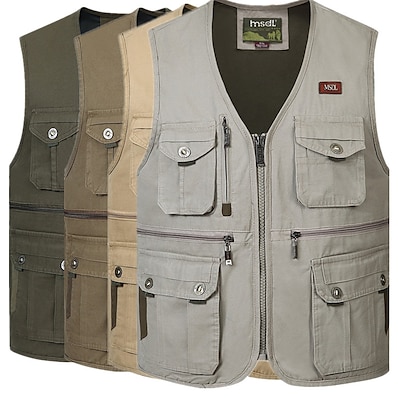 cheap Camping, Hiking &amp; Backpacking-Men&#039;s Hiking Vest / Gilet Fishing Vest Work Vest Sleeveless Vest / Gilet Jacket Top Outdoor Quick Dry Lightweight Breathable Sweat wicking Autumn / Fall Spring Summer Army Yellow khaki off-white