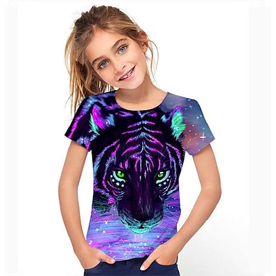 cheap Girls&#039; Tees &amp; Blouses-Kids Girls&#039; T shirt Short Sleeve Rainbow 3D Print Animal Daily Outdoor Active Adorable Daily 3-12 Years / Summer