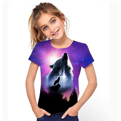 cheap Girls&#039; Clothing-Kids Girls&#039; Tee Short Sleeve Rainbow 3D Print Graphic Active 3-12 Years