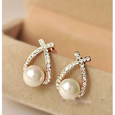 cheap Accessories-gold crystal stud earrings pearl earrings for woman
