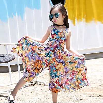 cheap Girls&#039; Clothing Sets-Kids Girls&#039; Clothing Set Sleeveless Yellow Print Floral Vacation Active Casual Fashion Daily 4-12 Years / Spring / Summer / Cute / Sweet