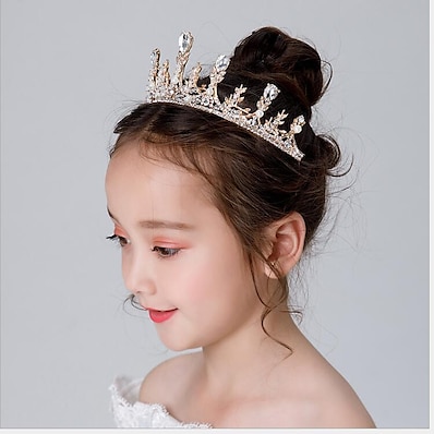 tanie Akcesoria dla dzieci-1 sztuk dla dzieci / maluchów dziewczęca korona nakrycia głowy księżniczka dziewczyna korona kryształowa opaska na głowę złote mrożone urodziny akcesoria do włosów