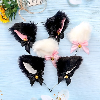 cheap Kids&#039; Accessories-Kid&#039;s Vintage Girls&#039; Performance Multi Color / Cat Hair Accessories Bell Folding Fox Ears White Hair Pink Bowknot-Golden Bell / Bell Folded Fox Ears Black Hair Pink Bowknot-Golden Bell / Headbands