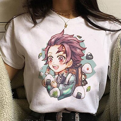 cheap Everyday Cosplay Anime Hoodies &amp; T-Shirts-Inspired by Demon Slayer Cosplay Polyester / Cotton Blend Anime Cartoon Harajuku Graphic Kawaii Print T-shirt For Women&#039;s / Men&#039;s
