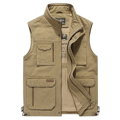 cheap Camping, Hiking &amp; Backpacking-Men&#039;s Hiking Fishing Vest Work Vest Outdoor Casual Lightweight with Multi Pockets Autumn/Fall Spring Summer Travel Cargo Safari Photo Wear Resistance Breathable Waistcoat Jacket Coat Top