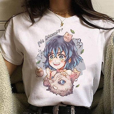 cheap Everyday Cosplay Anime Hoodies &amp; T-Shirts-Inspired by Demon Slayer Cosplay Anime Cartoon Polyester / Cotton Blend Print Harajuku Graphic Kawaii T-shirt For Women&#039;s / Men&#039;s
