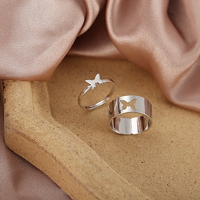 ราคาถูก เครื่องประดับ-2 ชิ้น แหวนคู่ วงแหวน สำหรับผู้หญิง สำหรับคู่รัก โลหะผสม ผีเสื้อ