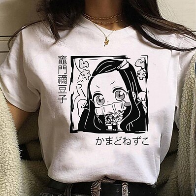 cheap Everyday Cosplay Anime Hoodies &amp; T-Shirts-Inspired by Demon Slayer Cartoon Manga Kamado Nezuko Print Polyester / Cotton Blend T-shirt Harajuku Graphic Kawaii For Men&#039;s / Women&#039;s