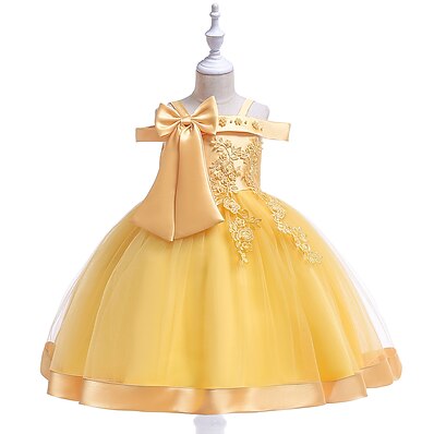 cheap Girls&#039; Clothing-Kids Little Girls&#039; Dress Floral Solid Colored Flower Special Occasion A Line Dress Mesh Bow Green Blue Gray Midi Tulle Sleeveless Princess Sweet Dresses Summer Regular Fit 3-10 Years