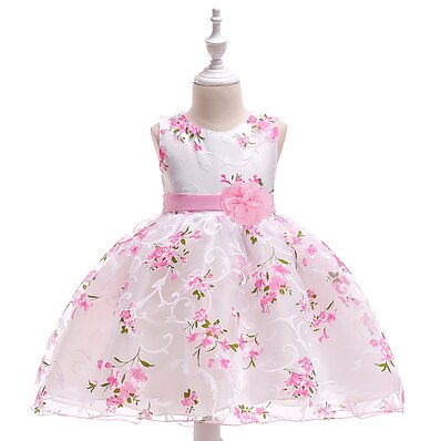 cheap Girls&#039; Clothing-Kids Little Girls&#039; Dress Floral  Party Print Princess Tulle Dress FlowerPegeant Layered Floral Bow White Pink Lace Tulle Cotton Sleeveless Fashion Vintage Dresses 2-10 Years