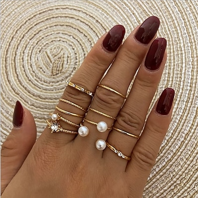 cheap Women&#039;s Jewelry-Women&#039;s Band Ring Ring Set Vintage Style Simple Fashion European Sweet Imitation Pearl Rhinestone Earrings Jewelry Gold For Anniversary Party Evening Street Prom Festival 8pcs