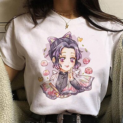 cheap Everyday Cosplay Anime Hoodies &amp; T-Shirts-Inspired by Demon Slayer Cosplay Anime Cartoon Polyester / Cotton Blend Print Harajuku Graphic Kawaii T-shirt For Women&#039;s / Men&#039;s
