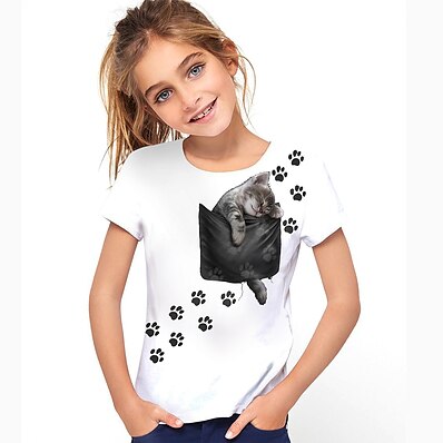cheap Girls&#039; Clothing-Kids Girls&#039; T shirt Short Sleeve Graphic Print White Children Tops Summer Active Daily Wear Regular Fit 4-12 Years