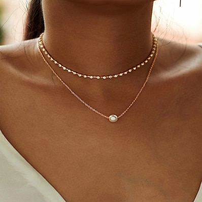 cheap Accessories-1pc Necklace Layered Necklace Women&#039;s Gift Prom Birthday Party Imitation Diamond Alloy