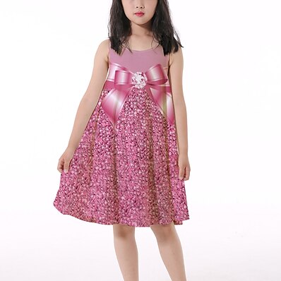 cheap Girls&#039; Clothing-Kids Little Girls&#039; Dress Floral Bow Print Blushing Pink Knee-length Sleeveless Flower Active Dresses Summer Regular Fit 3-10 Years