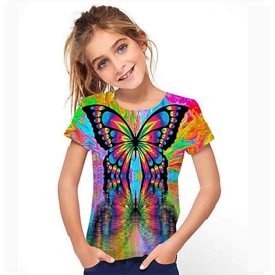 cheap Girls&#039; Clothing-Kids Girls&#039; T shirt Short Sleeve Rainbow 3D Print Rainbow Animal Daily Outdoor Active 3-12 Years / Summer