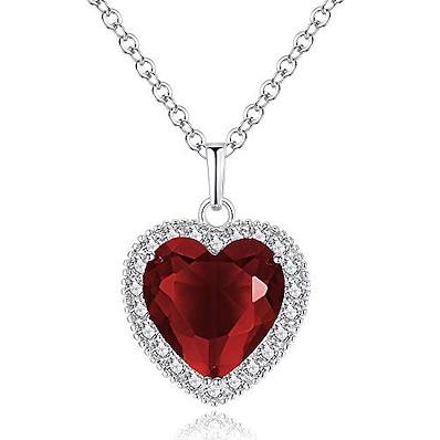 cheap Accessories-forever love titanic heart of the ocean necklace for women girls silver tone pendant necklace with 5a cubic zirconia fashion jewelry anniversary valentine birthday gift (red)