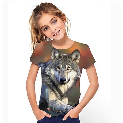 お買い得  子供たち-子供 女の子 Tシャツ Ｔシャツ 半袖 レインボー 3Dプリント グラフィック 動物 活発的 3〜12年