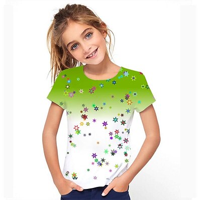 cheap Girls&#039; Clothing-Kids Girls&#039; T shirt Tee Short Sleeve 3D Print Graphic Rainbow Children Tops Spring &amp; Summer Active School 3-12 Years